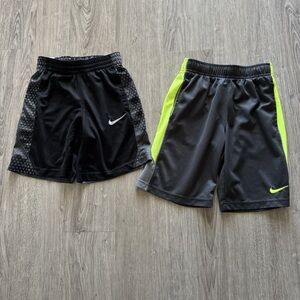 2 Nike Sz S (8/9) Elastic Waist Shorts Draw-Ties Grey +  Black/Grey Print Shorts